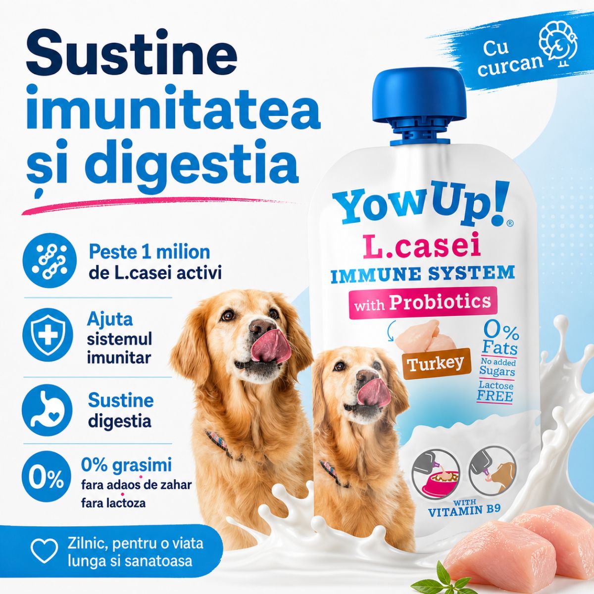 YOWUP! L Casei, XS-XL, Curcan, recompense funcționale câini, sistem imunitar, sistem digestiv, (topping), 115g - imagine 3